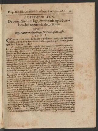 Disputatio XXIII. De condictione ex lege, & triticiaria ...