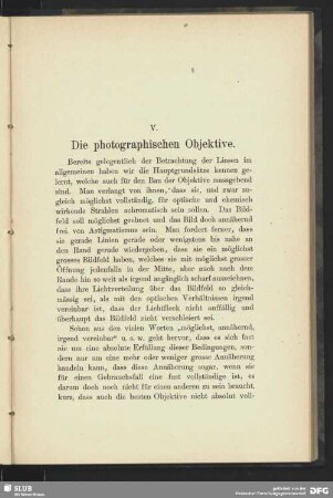 V. Die photographischen Objektive