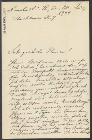 Brief an B. Schott's Söhne : 20.03.1904