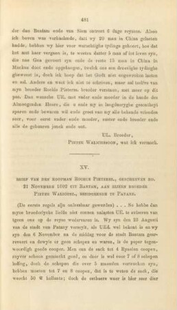 XV. Brief van den koopman Rochus Pietersz. ...