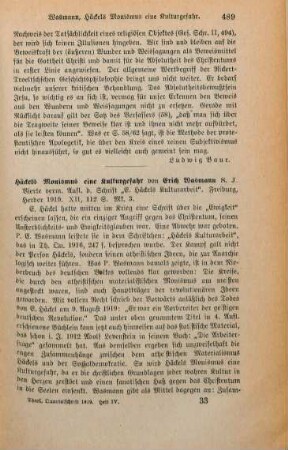 489-490 [Rezension] Wasmann, Erich, Haeckels Monismus eine Kulturgefahr