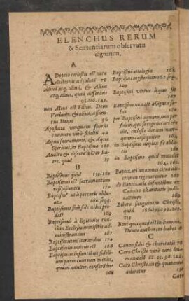 Elenchus Rerum & Sententiarum observatu dignarum.