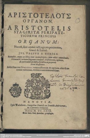Aristotelus Organon : Graecè & Lat.