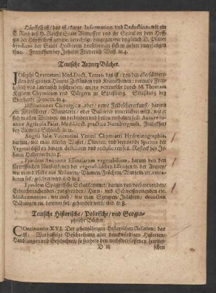 Teutsche Historische/ Politische/ und Geographische Bücher.