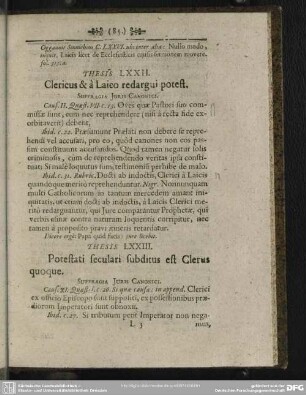 Thesis LXXIII. Potestati seculari subditus est Clerus quoque