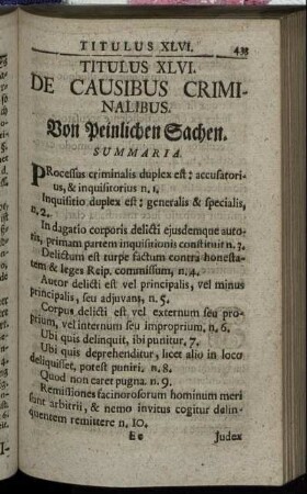 Titulus XLVI. - De Causibus Criminalibus. - Titulus XLVIII. De Poenis Maleficorum.