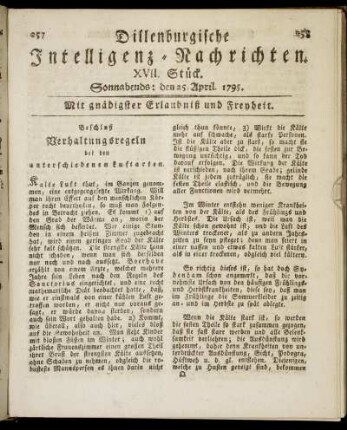 XVII. Stück. Sonnabends: den 25. April. 1795.