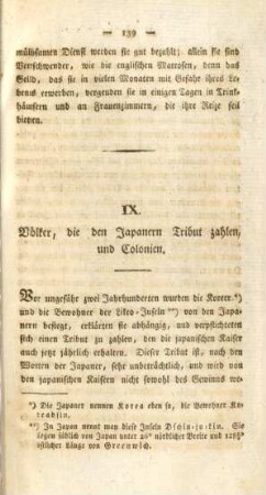IX. Völker, die den Japanern Tribut zahlen, und Colonien