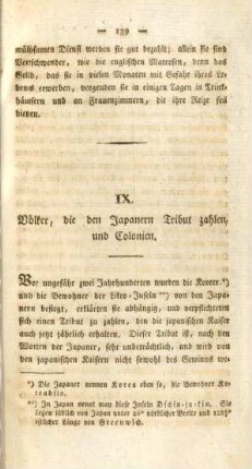 IX. Völker, die den Japanern Tribut zahlen, und Colonien