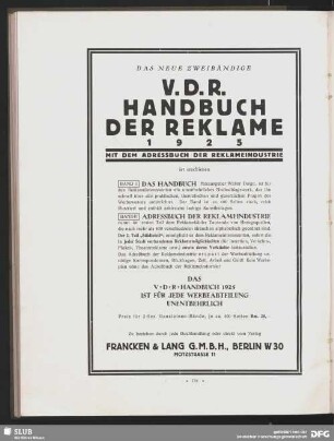 Das neue zweibändige V. D. R. Handbuch der Reklame 1925 ist erschienen