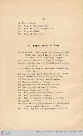 G. Silber, getrieben und ciselirt (Nr. 231 - 254)