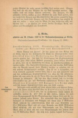 4. Rede, gehalten am 30. Oktober 1919 in der Nationalversammlung zu Berlin