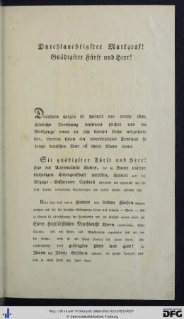 Durchlauchtigster Markgraf! Gnädigster Fürst und Herr!