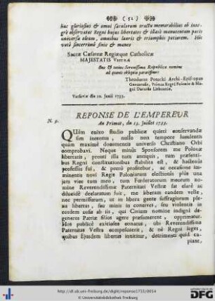 Reponse De L'Empereur.