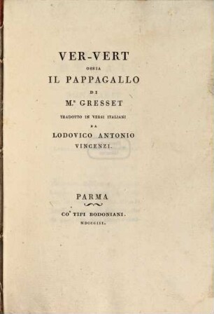 Ver-vert ossia il Pappagallo