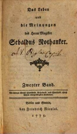 Das Leben und die Meinungen des Herrn Magister Sebaldus Nothanker, 2