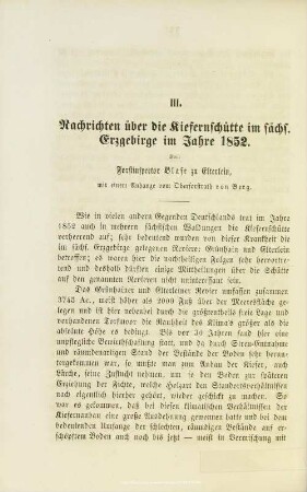 III. Nachrichten über die Kiefernschütte im sächsischen Erzgebirge im Jahre 1852