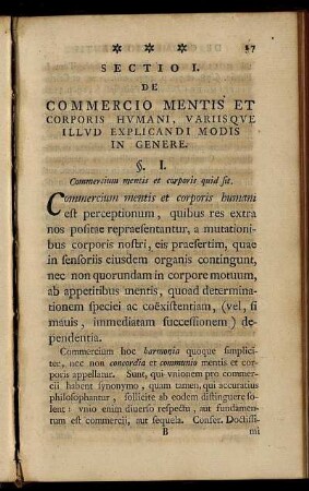 Sectio I. De Commercio Mentis Et Corporis Humani, Variisque Illud Explicandi Modis In Genere.