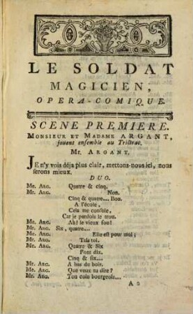 Le Soldat Magicien : Opera-Comique En Un Acte