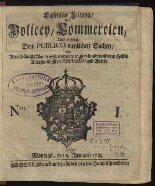 Nro. I, Montags, den 3. Januarii 1735