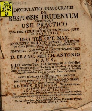 Diss. ... de responsis prudentum eorumque usu practico