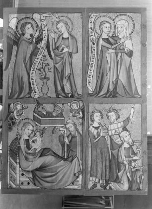 Altenberger Altar — Linker Altarflügel - Marienleben mit Heiligenszenen