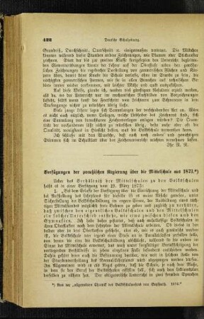 Verfügungen der preußischen Regierung über die Mittelschule aus 1873