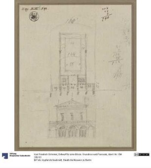 Entwurf für eine Börse. Grundriss und Fassade