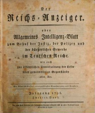 Kaiserlich privilegirter Reichs-Anzeiger. 1796,2, 1796, 2