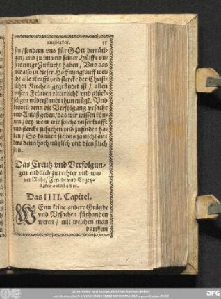 Das IIII. Capitel. [Auff Leyd folget Freude.]