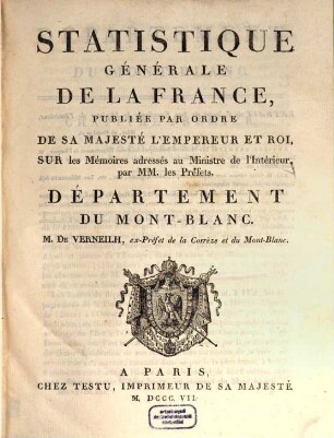 Statistique générale de la France : Depart. du Mont-Blanc