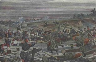 In den Kalkbrüchen bei Champigny am 2. Dez. 1870 das 1. Bataillon des kgl. württ. Infanterie-Regiment im Kampf mit franz. Regiment Cote d'or, dabei Gefangennahme einer franz. Kompanie