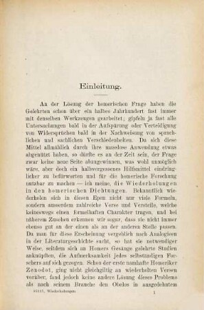 Die Wiederholungen in der Odyssee : Ein Beitr. zur homerischen Frage
