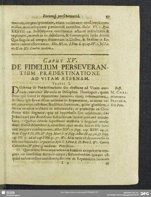 Caput XV. De Fidelium Perseverantium Praedestinatione Ad Vitam Aeternam