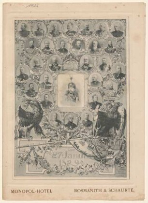 Menükarte : Fest-Mahl zur Geburtstagsfeier Sr. Majestät d. Kaisers u. Königs Wilhelm II., Monopol-Hotel Rosmanith & Schaurté