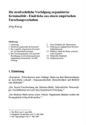 345-361, Die strafrechtliche Verfolgung organisierter Kriminalität - Eindrücke aus einem empirischen Forschungsvorhaben
