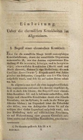Über die Erkenntniß und Cur der chronischen Krankheiten des menschlichen Organismus, 1. I. Einleitung in die Lehre von den chronischen Krankheiten überhaupt. II. Chronische Krankheiten des irritablen Systems