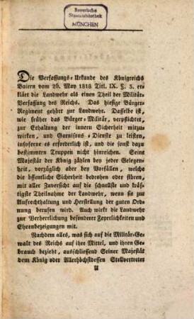 Dienstes-Vorschriften für die Königlich-Baierische Bürger-Landwehr der Haupt- und Residenz-Stadt München