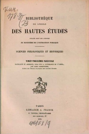Haurvatât et Ameretât : essai sur la mythologie de l'Avesta