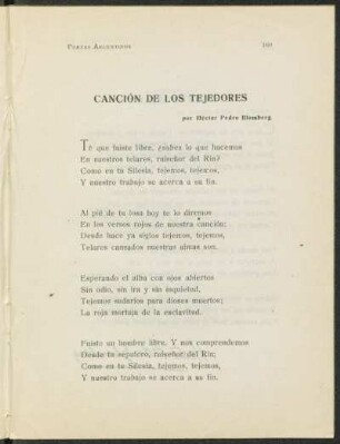 Canción de los tejedores / por Héctor Pedro Blomberg