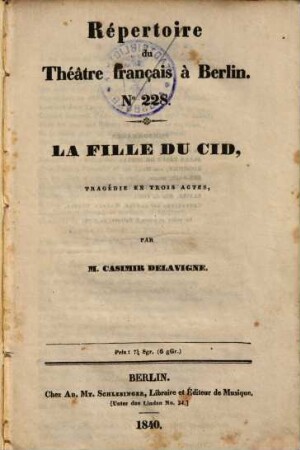 La fille du Cid : tragédie en trois actes