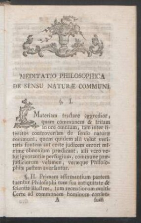 Meditatio Philosophica De Sensu Naturae Communi