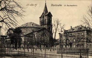 Postkartenalbum mit Motiven von Karlsruhe. "Karlsruhe. St. Stephanskirche"