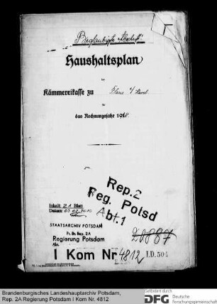 Haushaltsplan der Kämmereikasse in Plaue für das Rechnungsjahr 1920