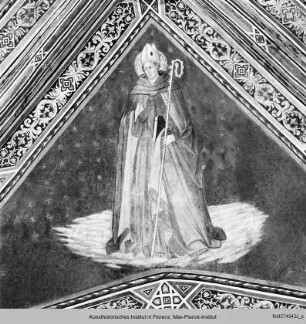 Ausmalung der Cappella della Croce : Gewölbemalerei mit den 4 Evangelisten und 3 Franziskanerheiligen : Drei Franziskanerheilige
