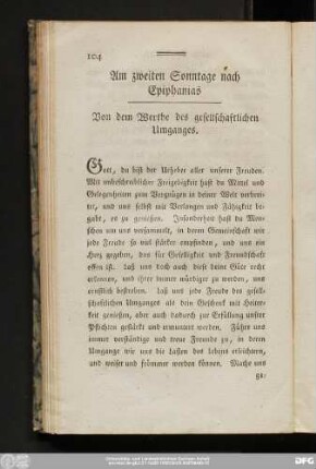 Am zweiten Sonntage nach Epiphanias Von dem Werthe des gesellschaftlichen Umgangs.