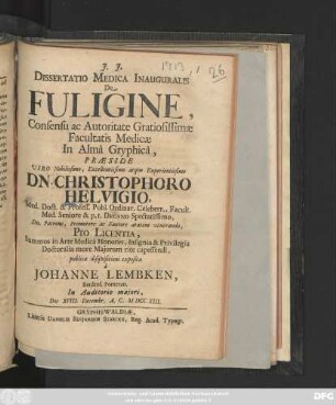 Dissertatio Medica Inauguralis De Fuligine