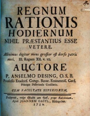 Regnum Rationis Hodiernum Nihil Præstantius Esse Vetere