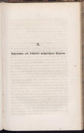 II. Aphorismen aus Schinkel's nachgelassenen Papieren.