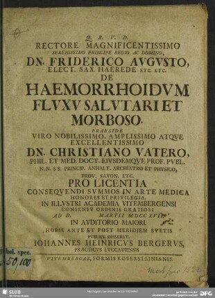 De Haemorrhoidum Fluxu Salutari Et Morboso